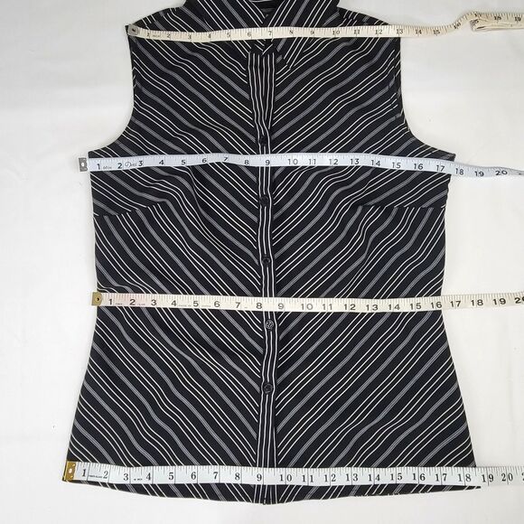 Apt 9 collar button front stretch sleeveless top black white striped small - Picture 7 of 9